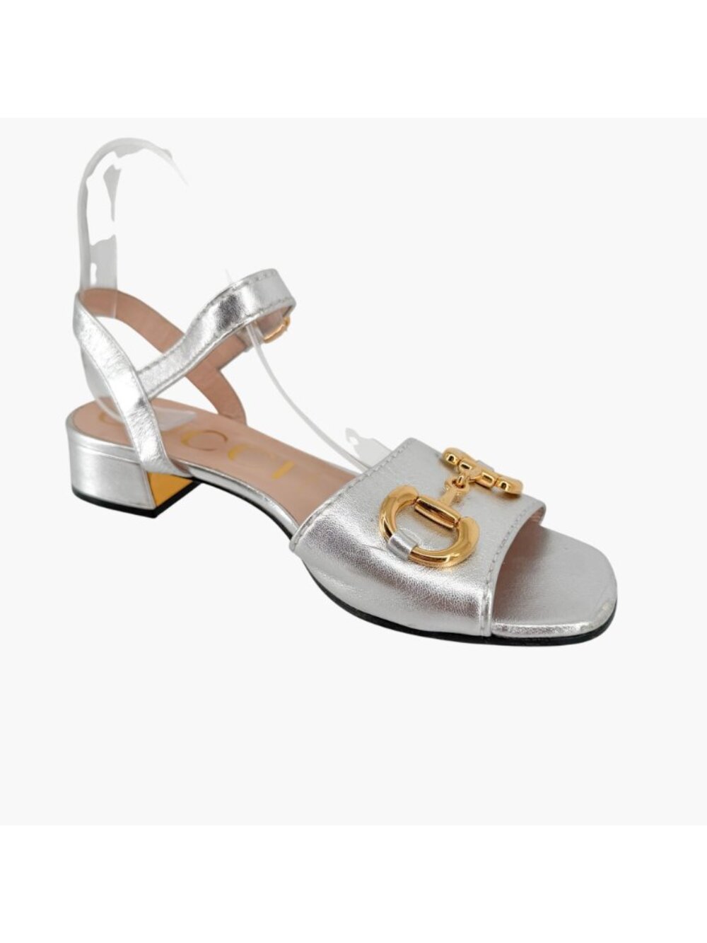 Gucci Baby Horsebit Sandals Metallic Silver Leather Size 38.5 US 8.5 Women Flat - Picture 11 of 15